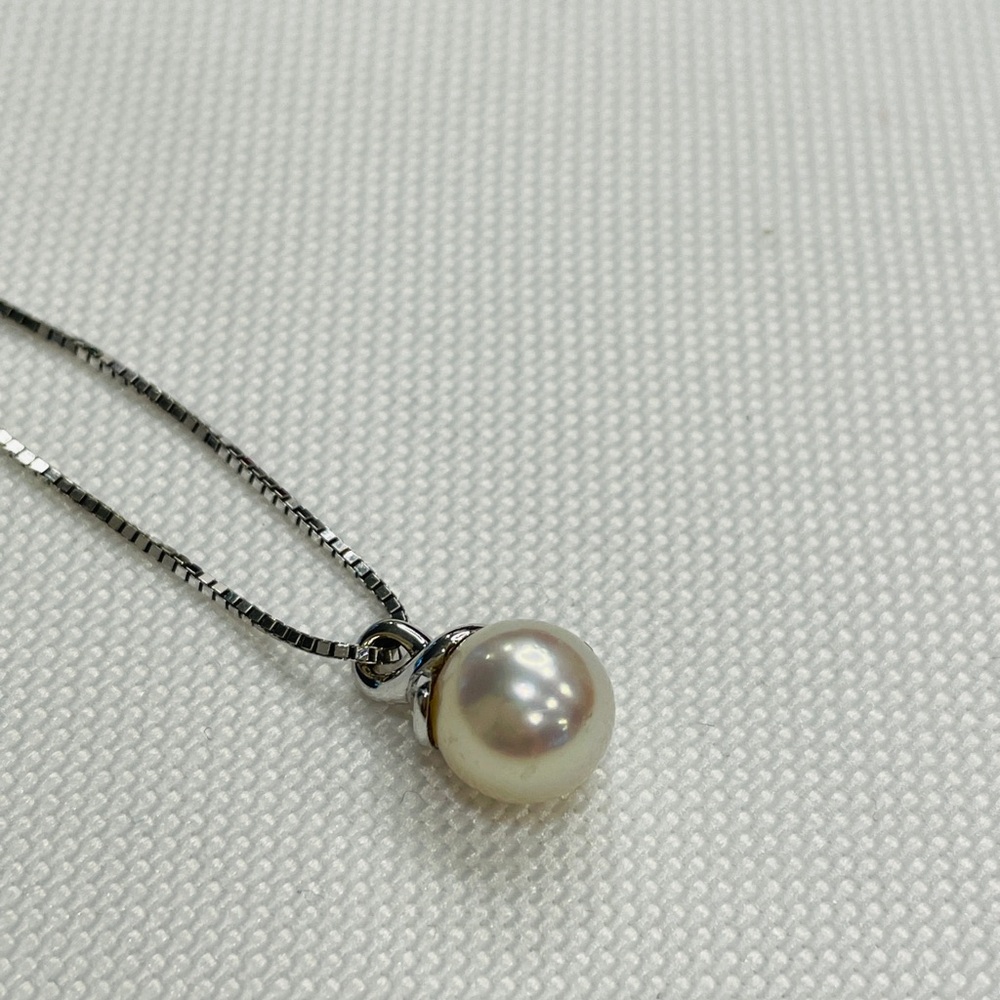 MIKAWA 18K WHITE GOLD DIAMOND PEARL NECKLACE 18 IN